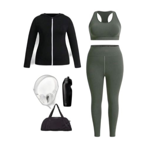 1pc Hooded jacket 1pc sports bra and 1pc leggings